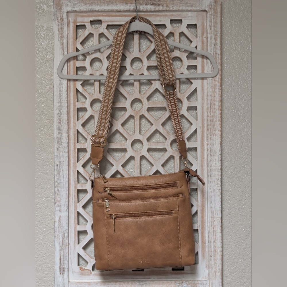 Telena crossbody purse bag brown faux leather adjustable strap minimalist boho
